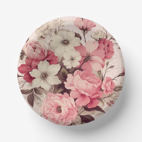 Romantic Watercolor Pink Roses  Apple Blossoms Paper Bowls