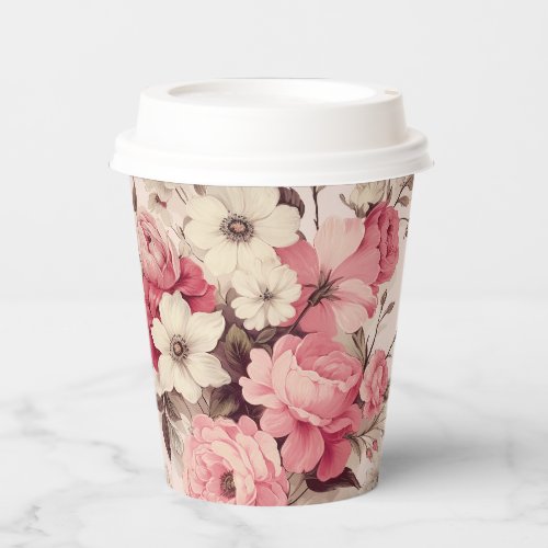 Romantic Watercolor Pink Roses  Apple Blossoms Paper Cups