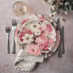 Romantic Watercolor Pink Roses & Apple Blossoms Paper Plates<br><div class="desc">Gorgeous floral pattern featuring pink roses and anemones with white apple blossoms on ecru background.</div>