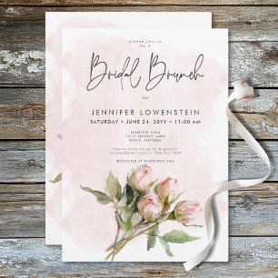 Romantic Watercolor Pink Roses Bridal Brunch Invitation