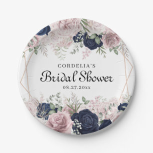 Romantic Watercolor Pink Roses Bridal Shower Paper Plates