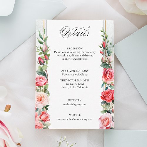 Romantic Watercolor Pink Roses  Calligraphy Enclosure Card