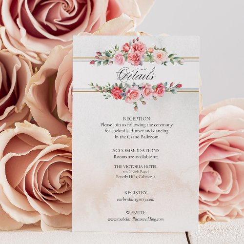 Romantic Watercolor Pink Roses  Calligraphy Enclosure Card