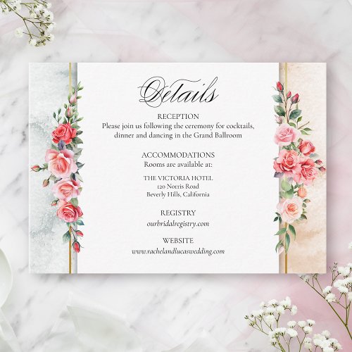 Romantic Watercolor Pink Roses  Calligraphy Enclosure Card