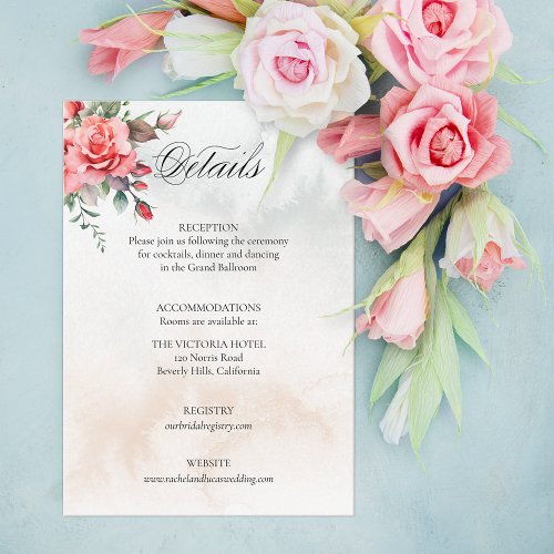 Romantic Watercolor Pink Roses  Calligraphy Enclosure Card