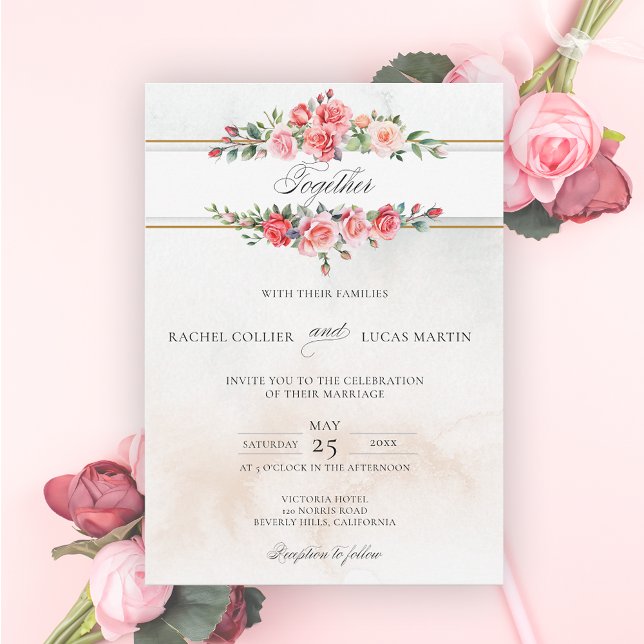 Romantic Watercolor Pink Roses & Calligraphy Invitation (Creator Uploaded)