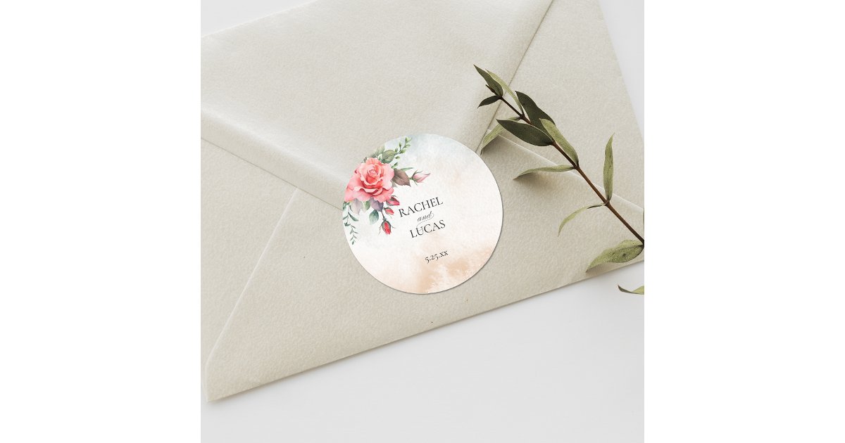Romantic Watercolor Pink Roses Classic Round Sticker | Zazzle