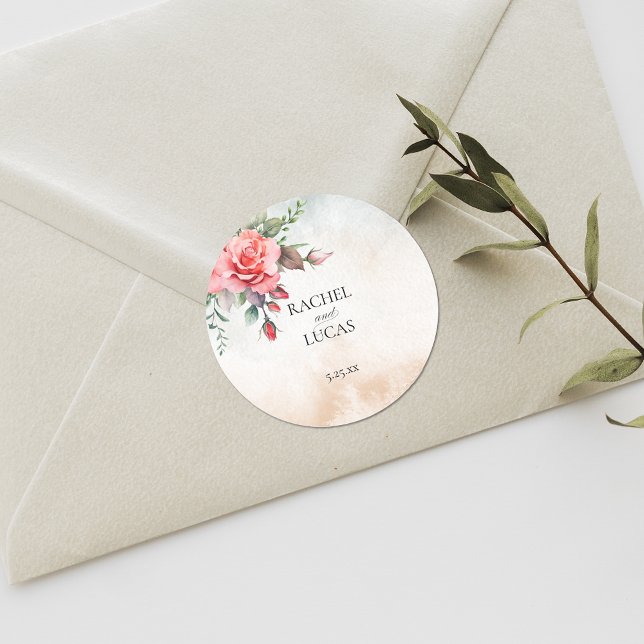 Romantic Watercolor Pink Roses Classic Round Sticker (Creator Uploaded)