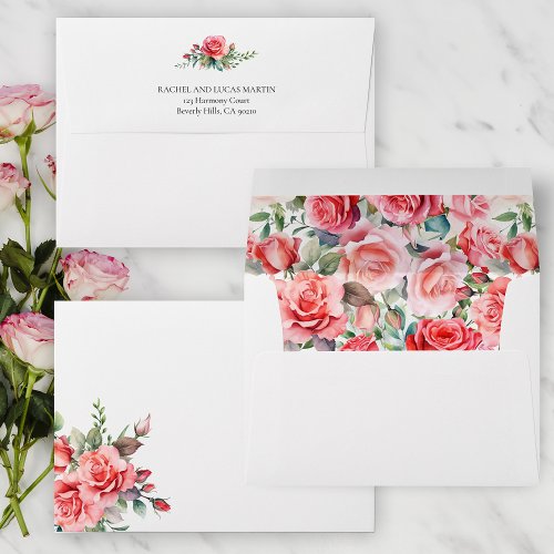 Romantic Watercolor Pink Roses Envelope