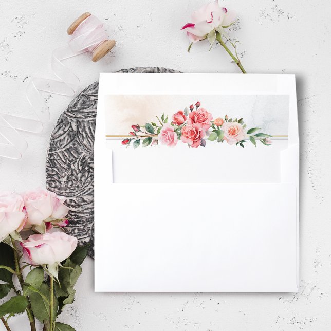 Romantic Watercolor Pink Roses Envelope Liner (Creator Uploaded)