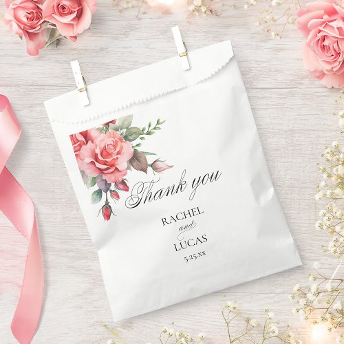 Romantic Watercolor Pink Roses Favor Bag