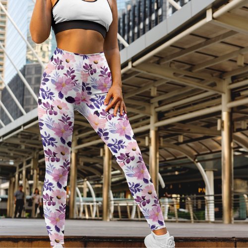 Romantic Watercolor Pink Roses Floral Boho Leggings