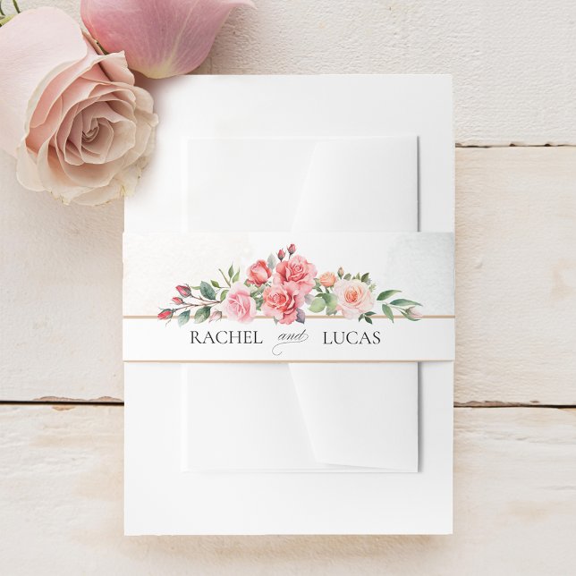 Romantic Watercolor Pink Roses Invitation Belly Band (Creator Uploaded)
