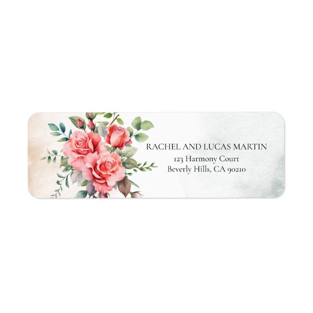 Romantic Watercolor Pink Roses Label (Front)