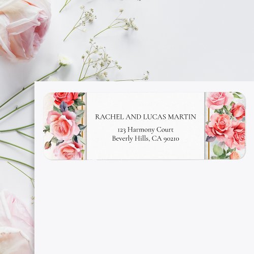 Romantic Watercolor Pink Roses Label