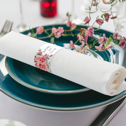 Romantic Watercolor Pink Roses Napkin Bands