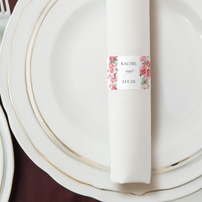 Romantic Watercolor Pink Roses Napkin Bands (Creator Uploaded)