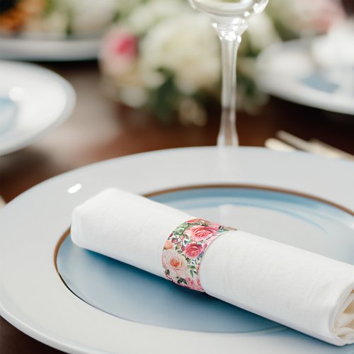 Romantic Watercolor Pink Roses Napkin Bands