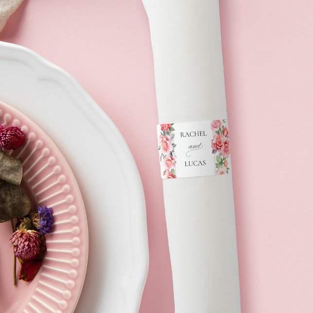 Romantic Watercolor Pink Roses Napkin Bands (Creator Uploaded)