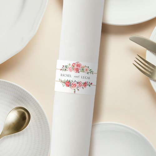 Romantic Watercolor Pink Roses Napkin Bands