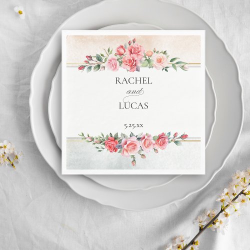 Romantic Watercolor Pink Roses Napkins