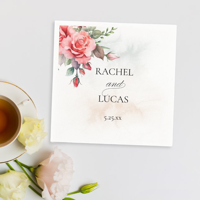 Romantic Watercolor Pink Roses Napkins (Creator Uploaded)