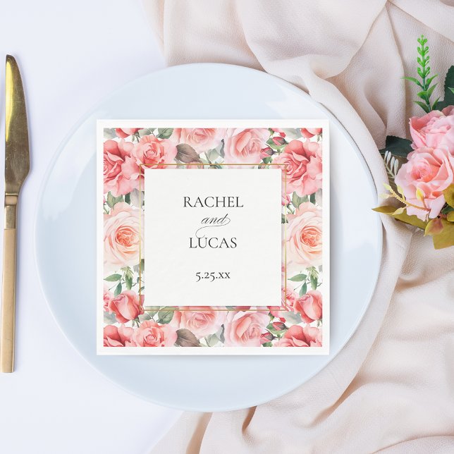 Romantic Watercolor Pink Roses Napkins (Creator Uploaded)