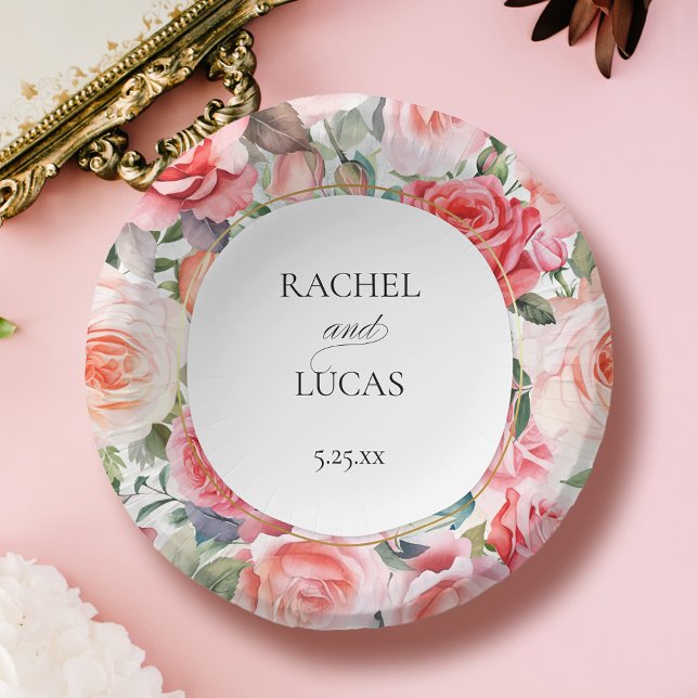 Romantic Watercolor Pink Roses Paper Bowls (Creator Uploaded)