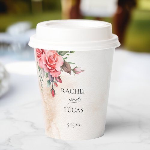 Romantic Watercolor Pink Roses Paper Cups