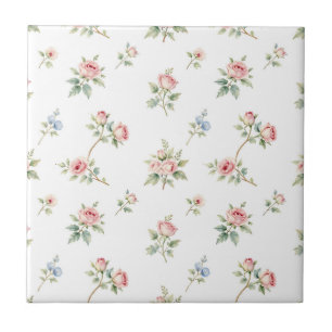 Romantic Watercolor Pink Roses Pattern Ceramic Tile