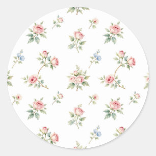 Romantic Watercolor Pink Roses Pattern Classic Round Sticker