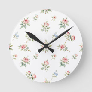 Romantic Watercolor Pink Roses Pattern Round Clock