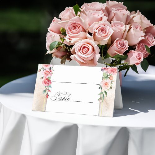 Romantic Watercolor Pink Roses Place Card