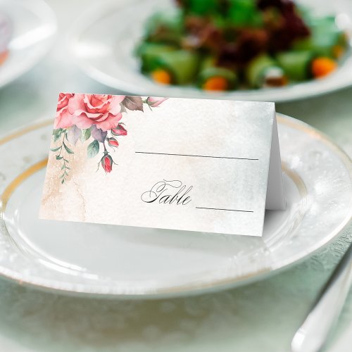 Romantic Watercolor Pink Roses Place Card
