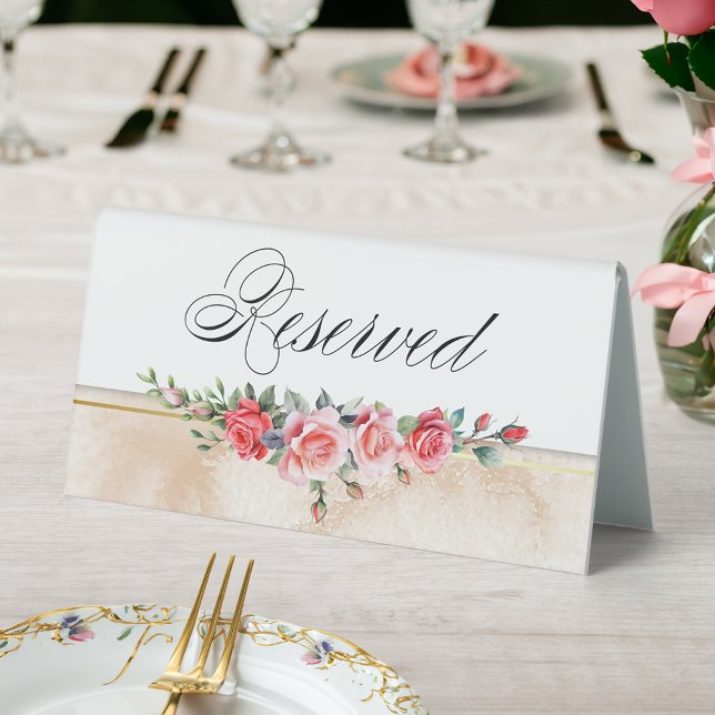 Romantic Watercolor Pink Roses Reserved Table Tent (Creator Uploaded)