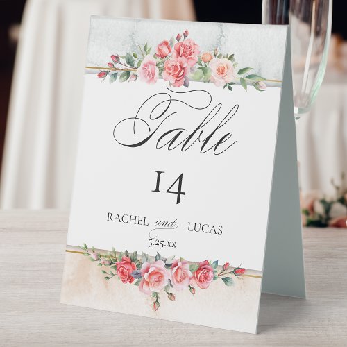 Romantic Watercolor Pink Roses Table Tent Sign