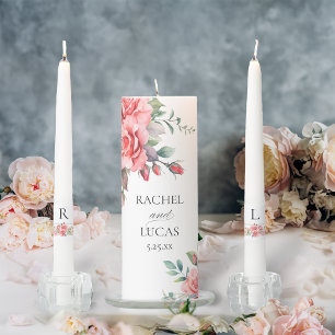 Romantic Watercolor Pink Roses Unity Candle Set