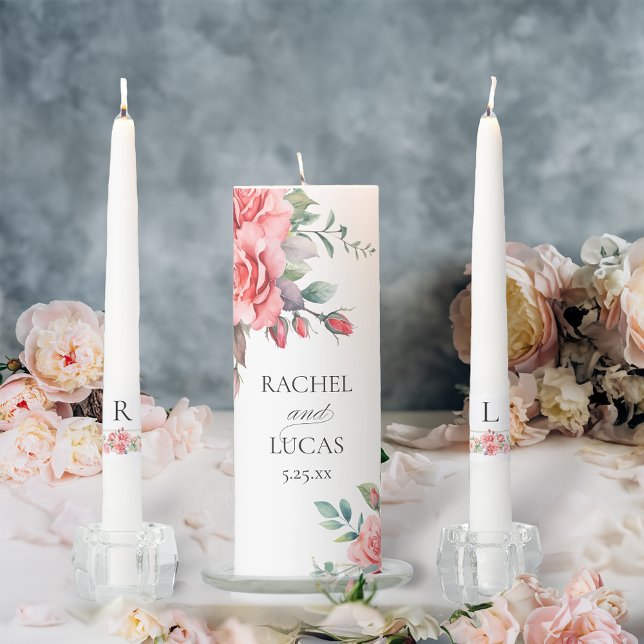 Romantic Watercolor Pink Roses Unity Candle Set (Creator Uploaded)