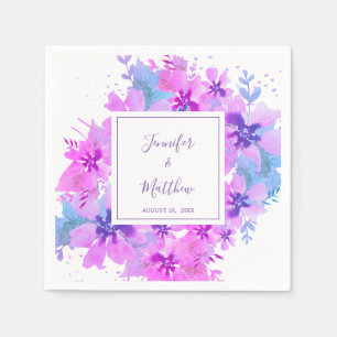 Romantic Watercolor Purple Floral Wedding Napkins