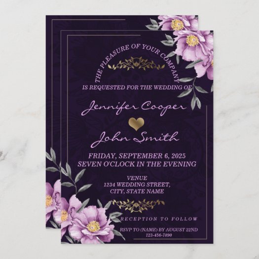 Romantic Watercolor Purple Peony Floral Wedding
