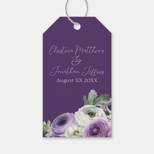 Romantic Watercolor Ranunculus on Dark Purple Gift Tags