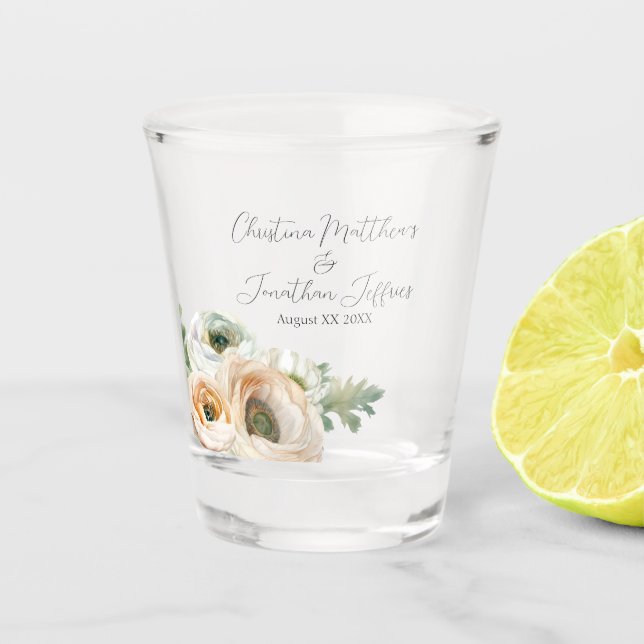 Romantic Watercolor Ranunculus Shot Glass (Front)