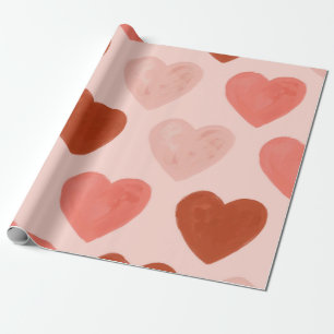Romantic Watercolor Red and Pink Heart Wrapping Paper