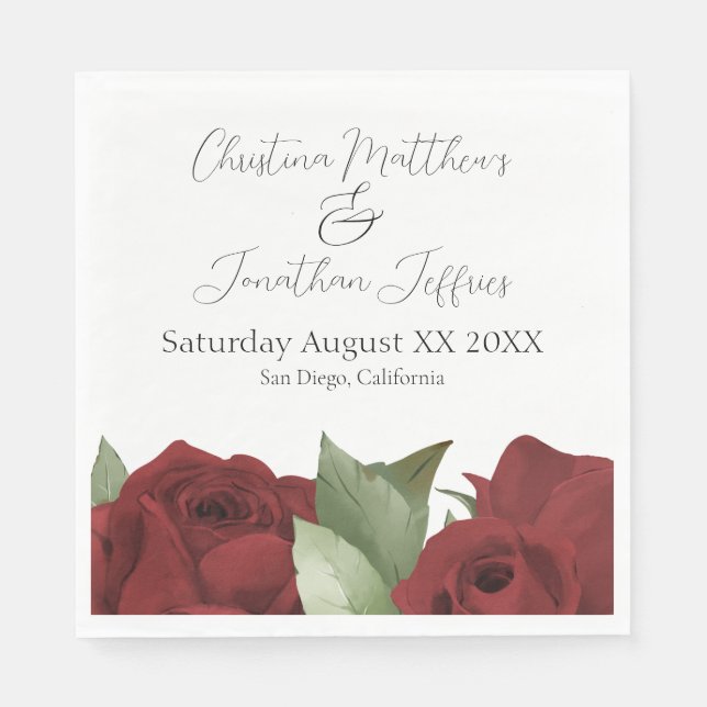 Romantic Watercolor Red Roses Napkins (Front)