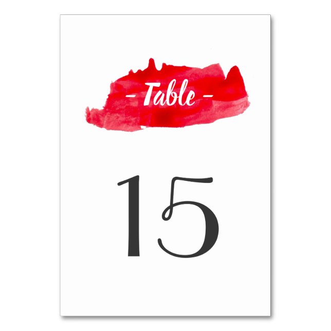 Romantic Watercolor Red Table Number Card (Front)