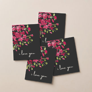 Romantic Watercolor Red Wildflowers "I Love You" Card