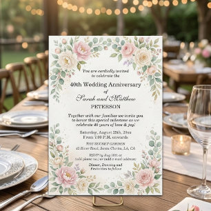 Romantic Watercolor Roses 40th Wedding Anniversary Invitation
