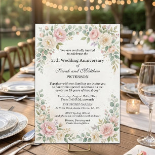 Romantic Watercolor Roses 55th Wedding Anniversary Invitation