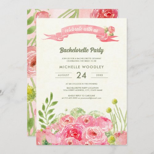 Romantic Watercolor Roses Bachelorette Invitation