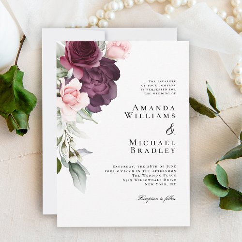 Romantic Watercolor Roses Botanical Wedding Invitation